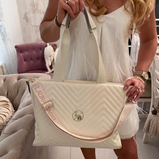 Torba shopper pikowana kremowa