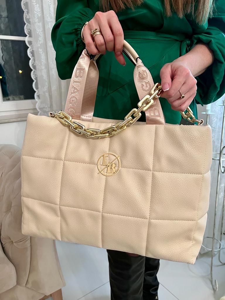 Torba shopper pikowana beżowa - obrazek 2