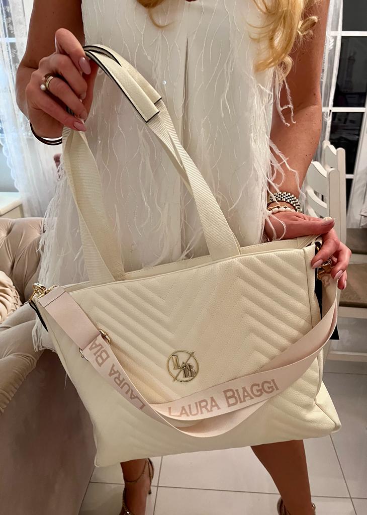 Torba shopper pikowana kremowa - obrazek 3