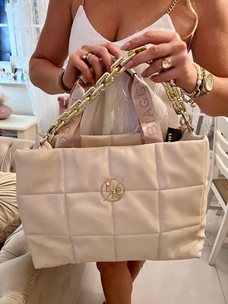 Torba shopper pikowana beżowa