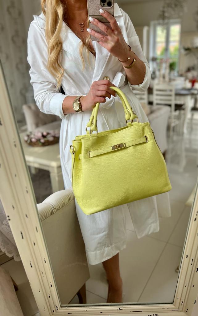 Skórzana żółta shopperka Laura Biaggi - obrazek 2