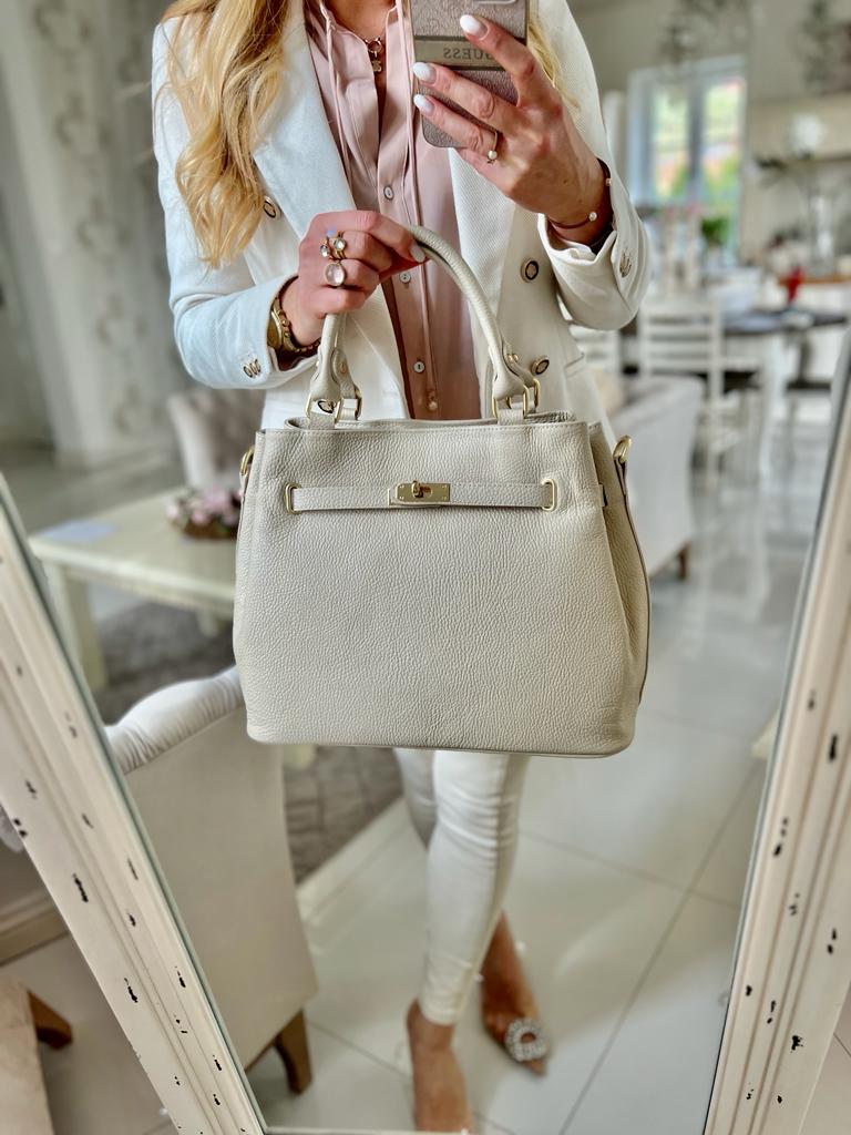 Skórzana beżowa shopperka Laura Biaggi